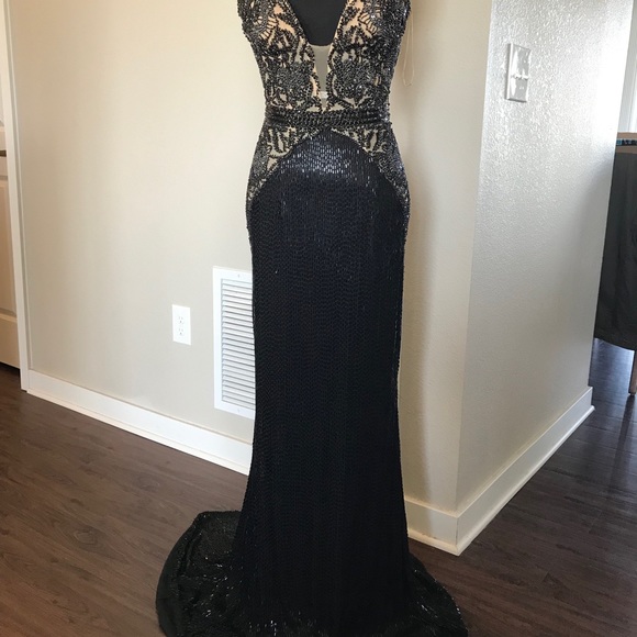 Black, Beaded, Sherri Hill Couture Gown. - Picture 4 of 7